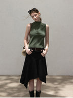 Green polka dot high neck sleeveless tank top