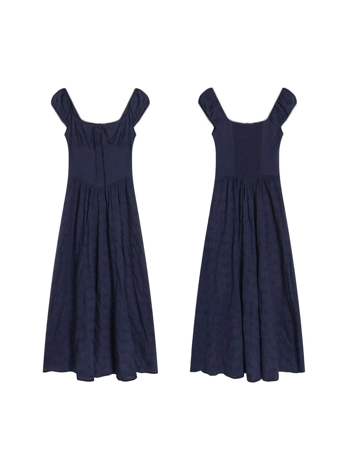 Navy Blue Maxi Dress with Square Neckline and Puffed Sleeves