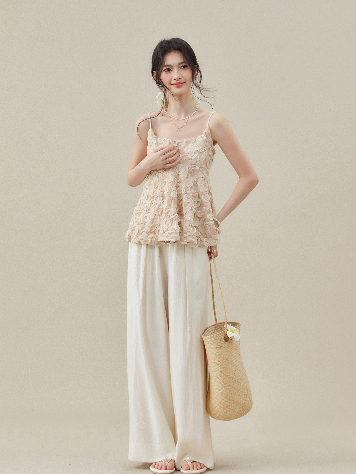 Apricot Short Peplum Tank Top with Square Neck and Thin Straps