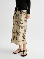 Ivory Floral A-Line Midi Skirt with Pleated Fishtail Hem