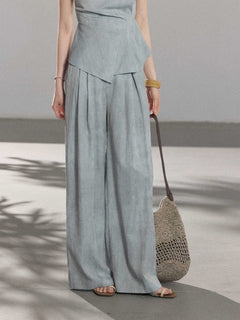Light blue long pleated skirt with elastic waistband