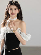 Black Short Fitted Ruffled Off-Shoulder Shirt