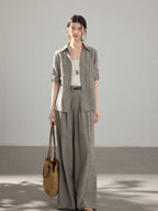 Grey Wide-leg Pants with High-rise and Pleated Front