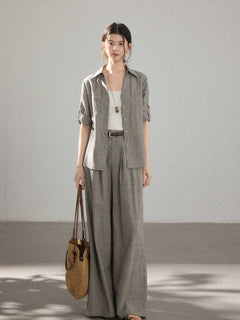 Grey Wide-leg Pants with High-rise and Pleated Front