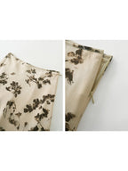 Ivory Floral A-Line Midi Skirt with Pleated Fishtail Hem