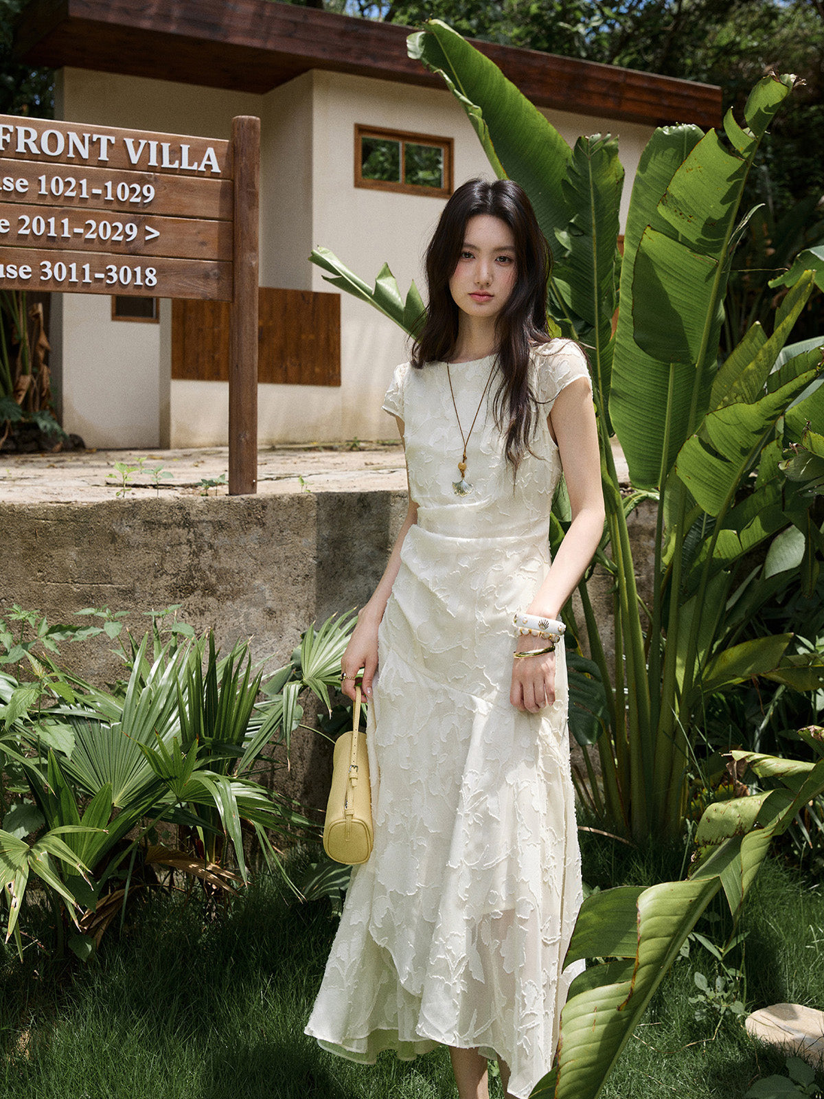 Apricot Midi Dress Featuring Cinched Waist and Short Sleeves