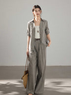 Grey Wide-leg Pants with High-rise and Pleated Front
