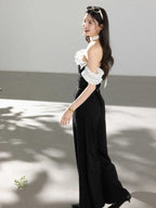 Black Short Fitted Ruffled Off-Shoulder Shirt