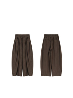 Brown wide-leg pants shown from the back with a straight hem
