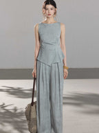 Light blue a-line pleated skirt from back view