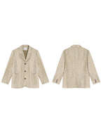 Khaki Long Double-Breasted Blazer with Notch Collar