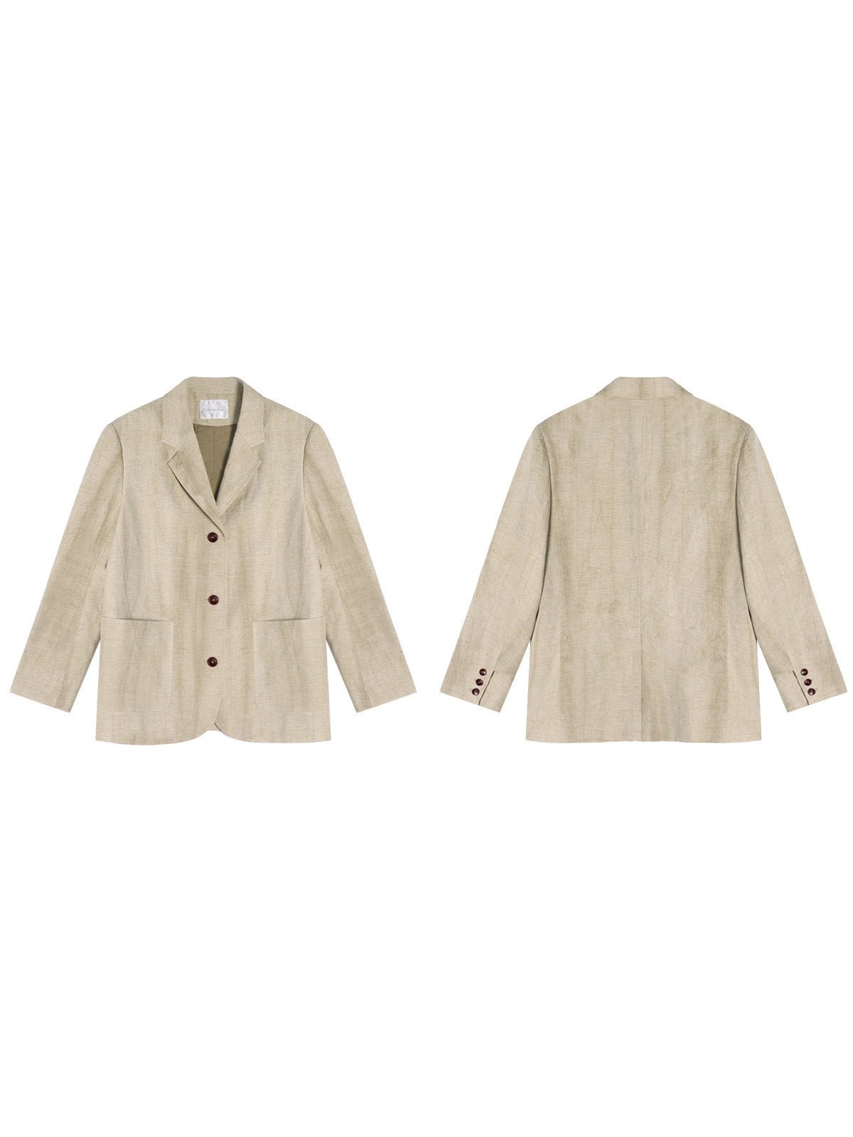 Khaki Long Double-Breasted Blazer with Notch Collar
