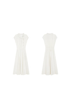 A flat lay of the ivory A-line long dress showing front and back views.