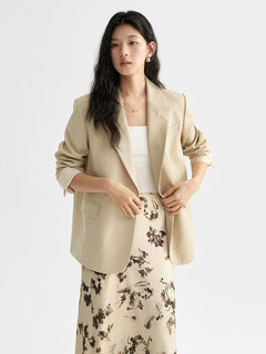 Ivory Floral A-Line Midi Skirt with Pleated Fishtail Hem