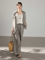 Grey Wide-leg Pants with High-rise and Pleated Front