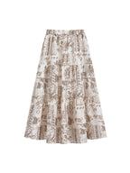 Beige Paisley A-Line Midi Skirt with Tiered Construction