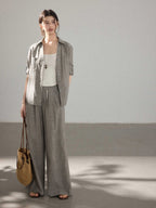 Grey Wide-leg Pants with High-rise and Pleated Front