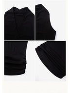Black Halter Top with V-neck and Asymmetric Hem