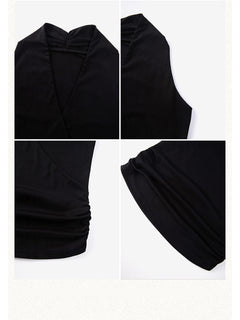 Black Halter Top with V-neck and Asymmetric Hem