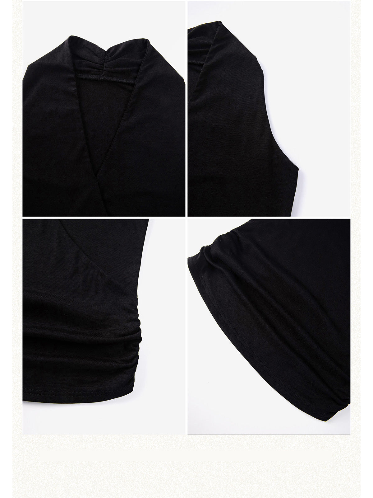 Black Halter Top with V-neck and Asymmetric Hem