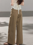 Wide-leg Khaki Pants with High-rise and Front Pockets