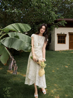 Apricot Midi Dress Featuring Cinched Waist and Short Sleeves