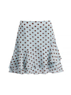 Light Blue Polka Dot Mid-Calf Skirt with Tiered Ruffles