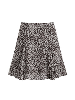 Leopard Print Pleated Midi Skirt with Asymmetrical Hem