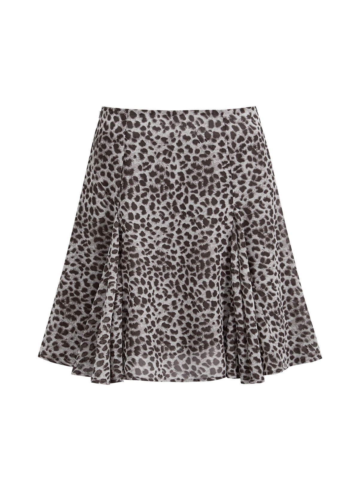 Leopard Print Pleated Midi Skirt with Asymmetrical Hem