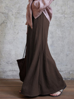 Coffee Brown Long A-Line Skirt with Asymmetrical Side Seam