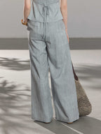 Light Blue A-Line Long Pleated Skirt with Elastic Waistband