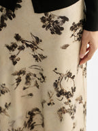 Ivory Floral A-Line Midi Skirt with Pleated Fishtail Hem