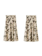 Ivory Floral A-Line Midi Skirt with Pleated Fishtail Hem