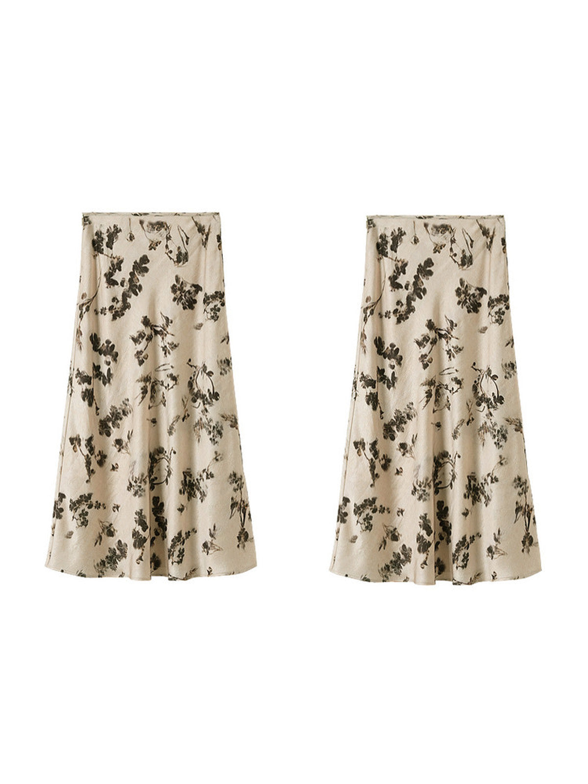 Ivory Floral A-Line Midi Skirt with Pleated Fishtail Hem