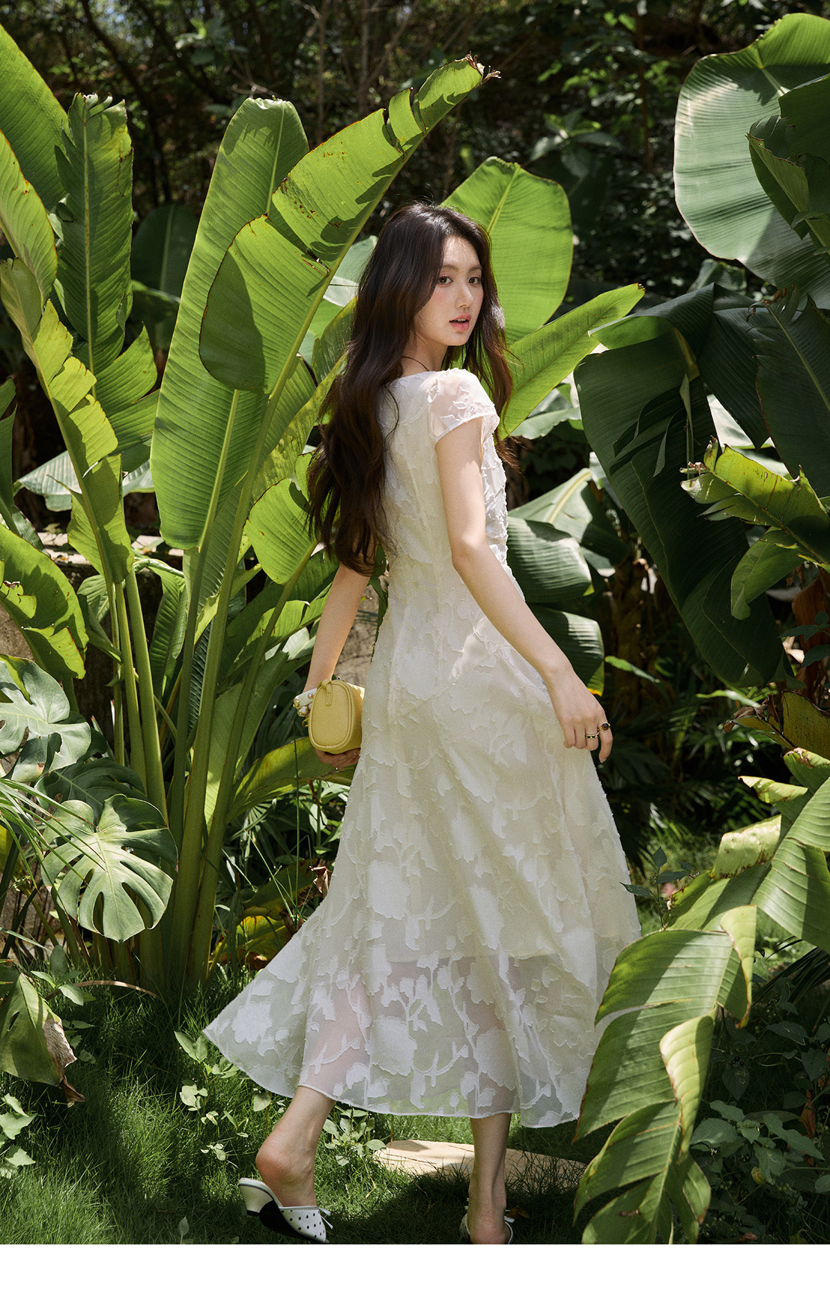 SHEVOV customer look featuring Apricot Midi Dress Featuring Cinched Waist and Short Sleeves