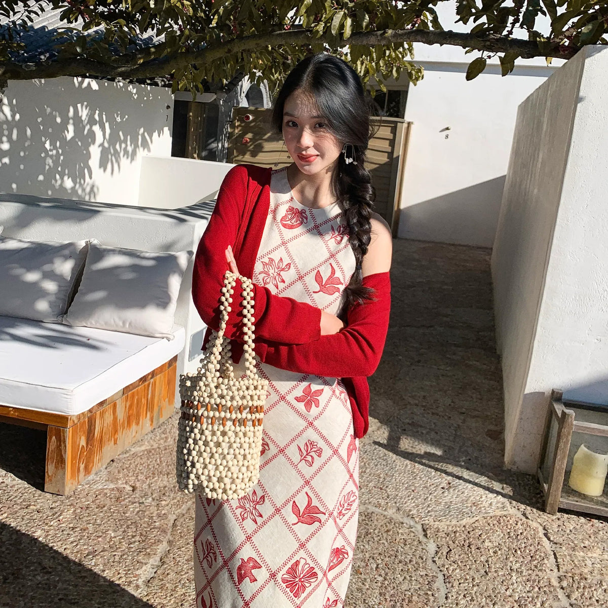 SHEVOV customer look featuring Fitted Long Sleeveless Dress with Back Tie Waist