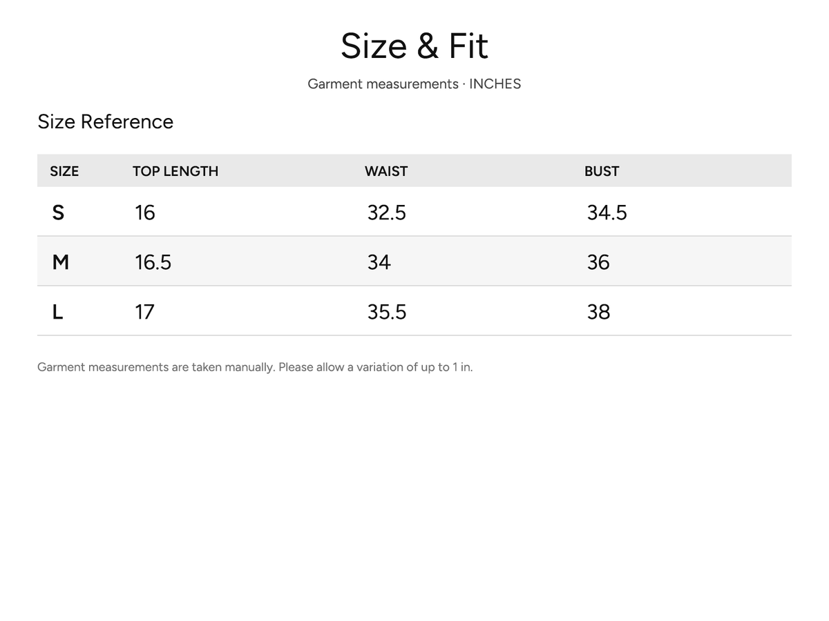 SHEVOV garment size and fit chart