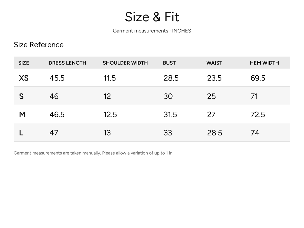 SHEVOV garment size and fit chart