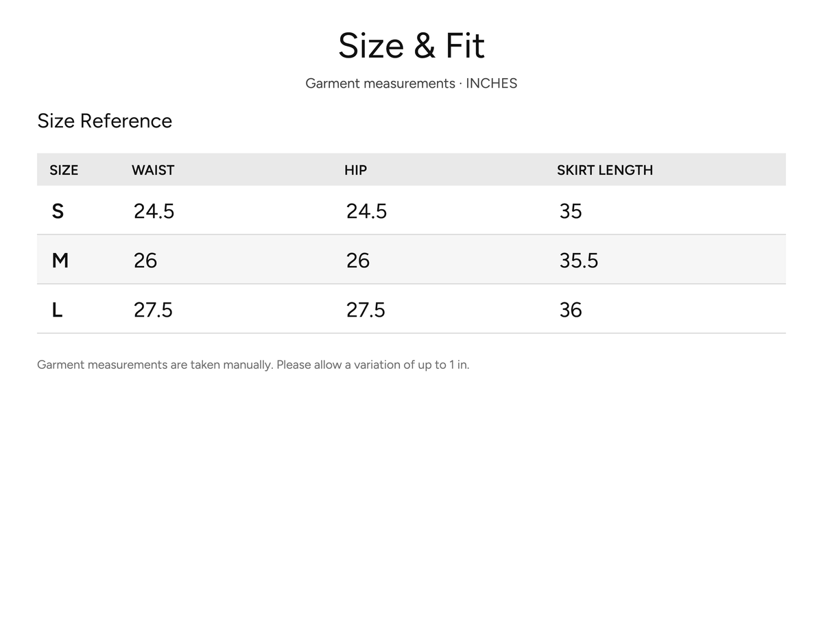 SHEVOV garment size and fit chart