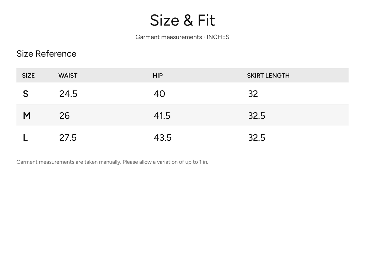 SHEVOV garment size and fit chart