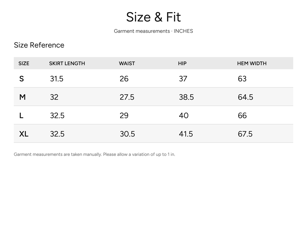 SHEVOV garment size and fit chart