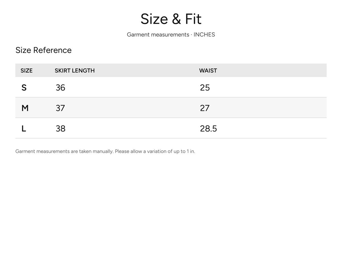 SHEVOV garment size and fit chart