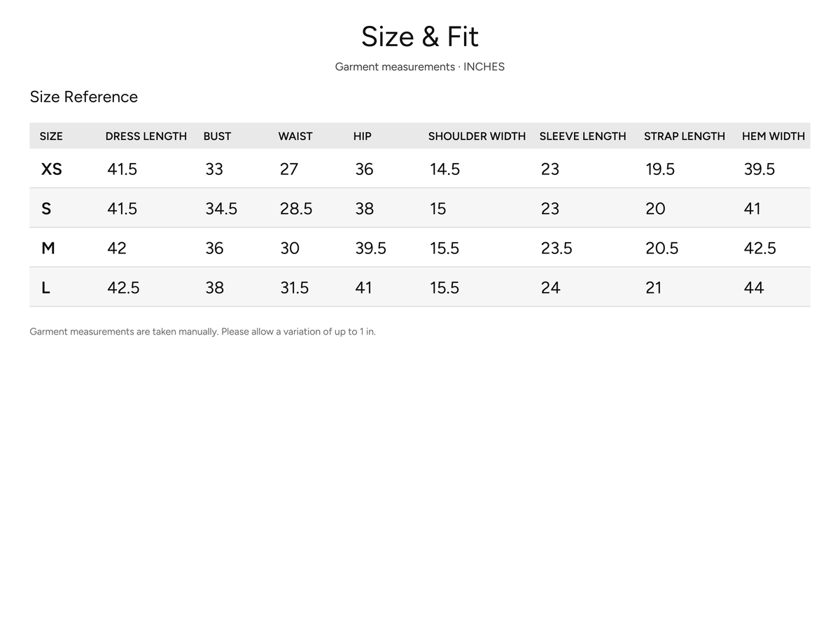 SHEVOV garment size and fit chart