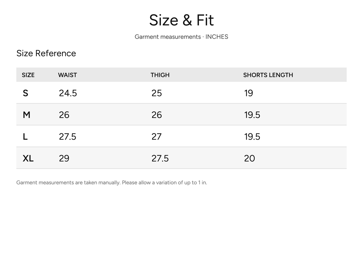 SHEVOV garment size and fit chart