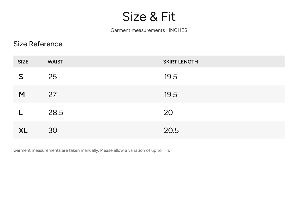 SHEVOV garment size and fit chart