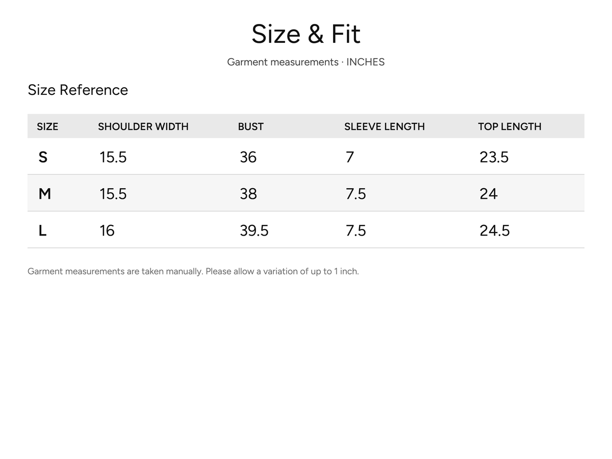 SHEVOV garment size and fit chart