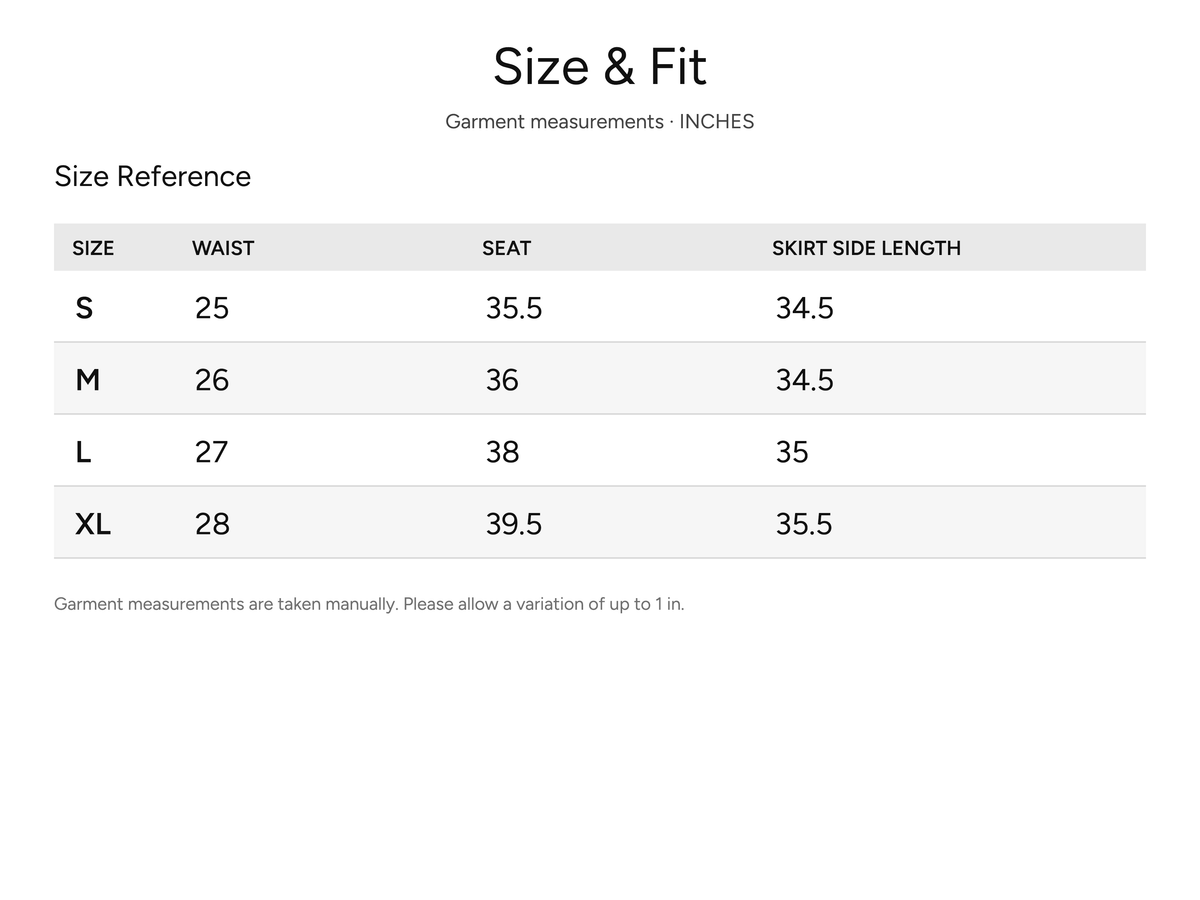 SHEVOV garment size and fit chart