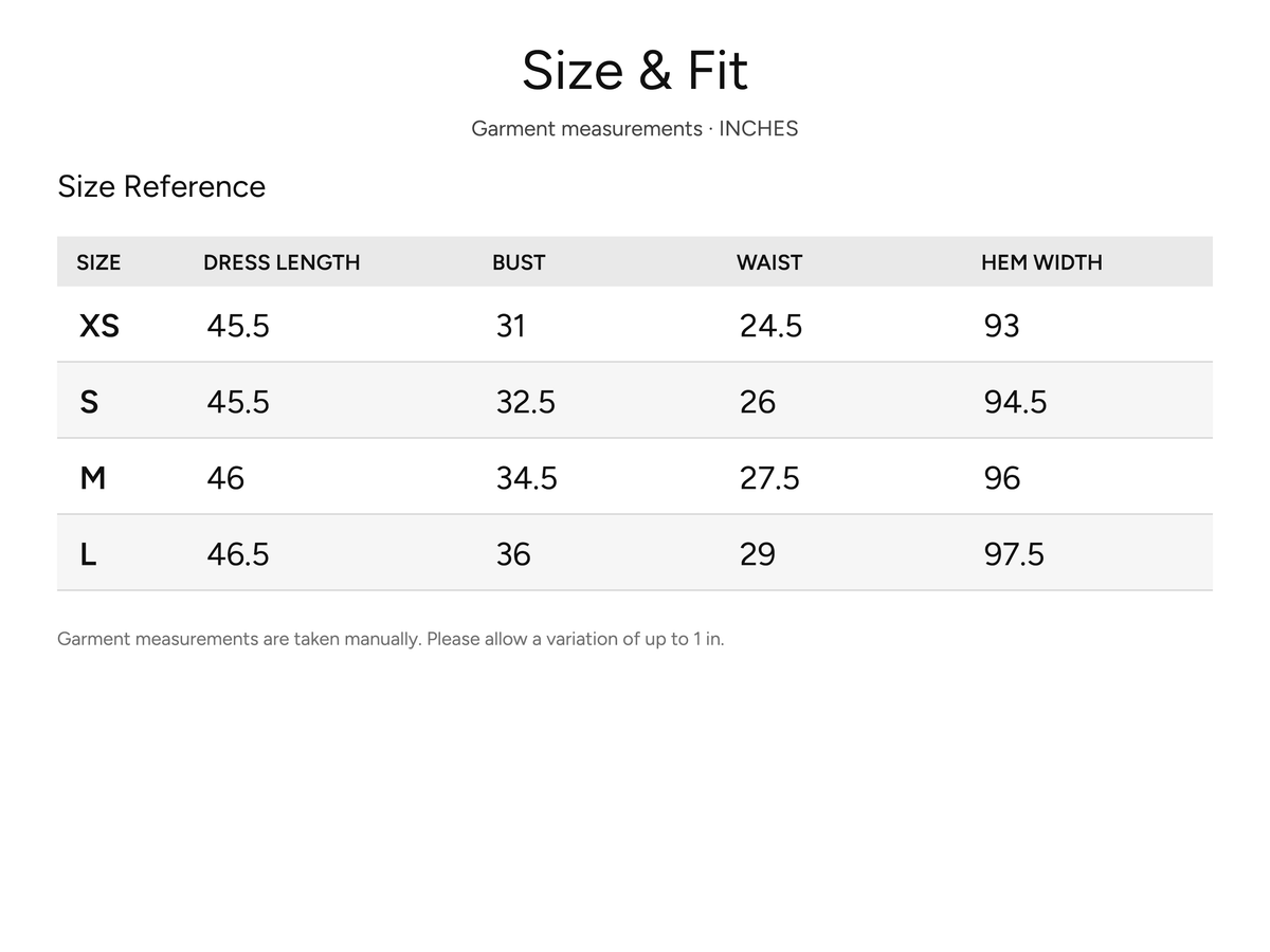 SHEVOV garment size and fit chart