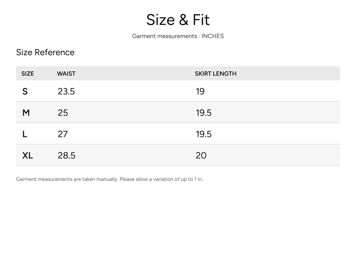 SHEVOV garment size and fit chart