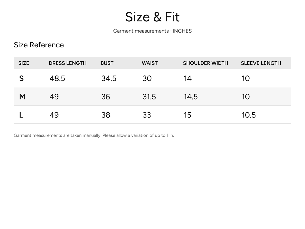 SHEVOV garment size and fit chart